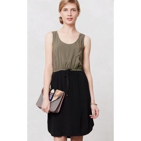 Anthropologie EDME & ESYLLTE Freya Color Block Green and Black Dress S - Picture 1 of 14